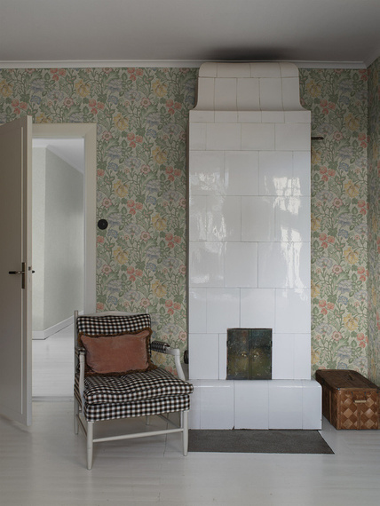 Mural 2036 w skandynawskim stylu kolorowe kwiaty liście na jasnym tle