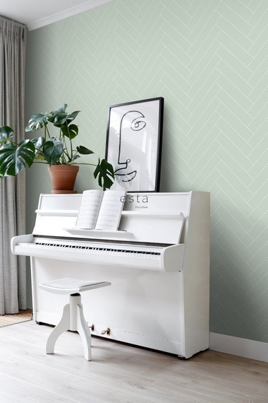 Tapeta 139221 graficzna w jodełkę w miętowej zieleni i bieli