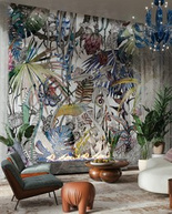 Oryginalna fototapeta kwiaty liście Fusion na jasnym tle