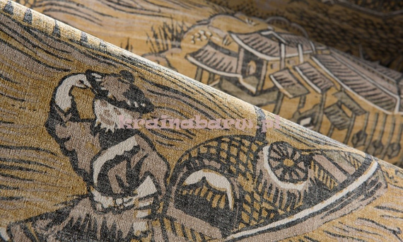 Stylowa tapeta z japońskimi scenkami na matowym  kremowym tle