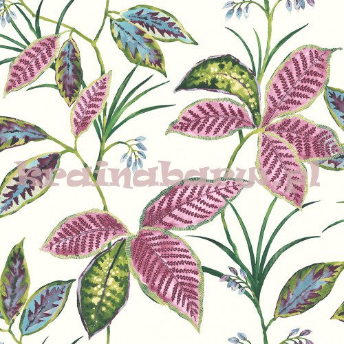 Tapeta z imponującym wzorem dużych kolorowych liści na białym tle