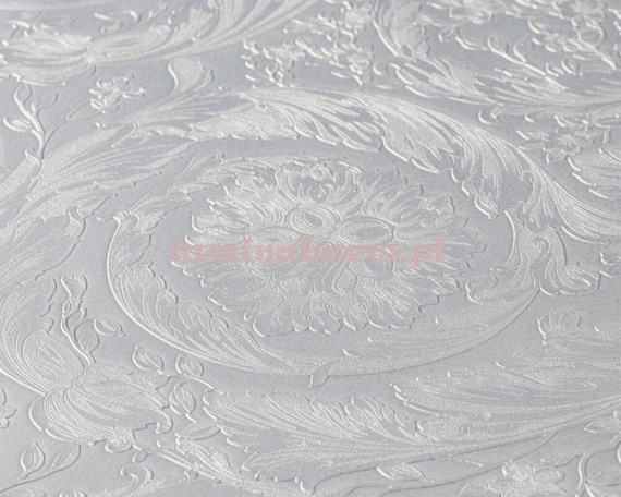 Ekskluzywna tapeta Versace IV klasyczne ornamenty kwiaty metaliczne srebro