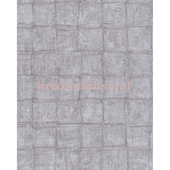 Nowoczesna geometryczna tapeta z kwadratami w przecieranych szarościach i śliwkowym brązie