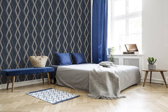 Nowoczesna tapeta z geometrycznym wzorem na granatowym tle