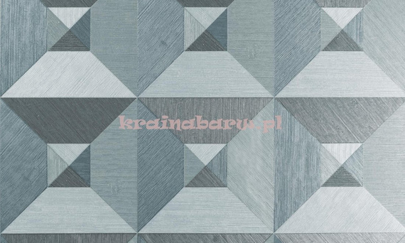 Tapeta geometryczna iluzja 3D kwadraty trójkąty w odcieniach niebieskiego z wyczuwalną w dotyku strukturą 