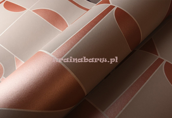 Nowoczesna tapeta geometryczna koła trójkąty prostokąty w turkusach na matowym tle w odcieniu khaki