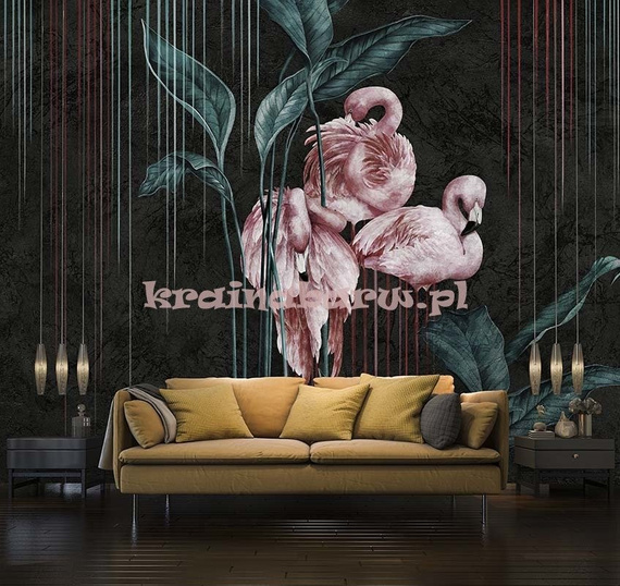 Fototapeta NAKURU I Różowe Flamingi na ciemnym tle