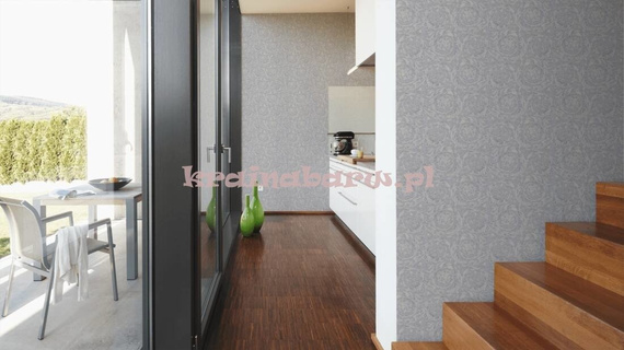 Ekskluzywna tapeta Versace IV klasyczne ornamenty kwiaty metaliczne srebro