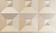 Tapeta geometryczna iluzja 3D kwadraty trójkąty w czterech odcieniach beży  wyczuwalną w dotyku strukturą 