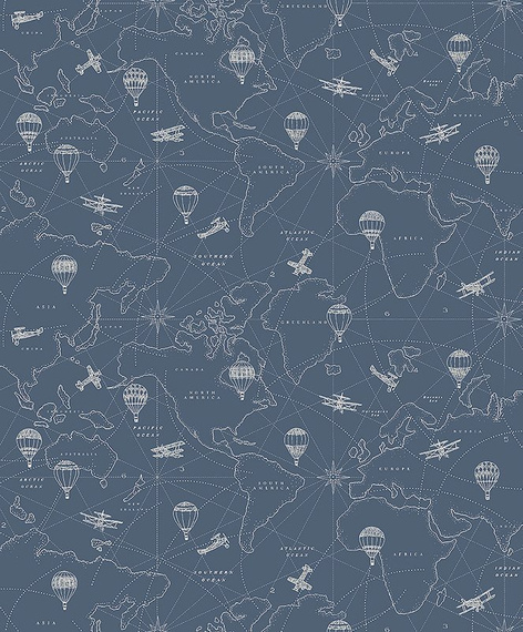 Tapeta w skandynawskim stylu mapa balony samoloty
