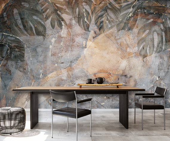 Fototapeta 14513 Tropikalne liście na betonie