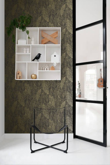 Tapeta 139126 złote liście na czarnym tle