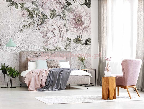 Fototapeta Kwitnące kwiaty na ornamentowej ścianie vintage Solange I