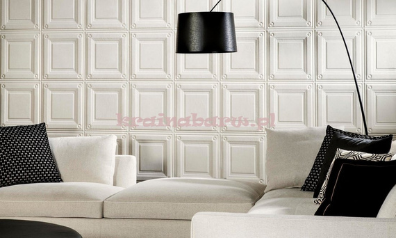 Luksusowa tapeta geometryczna 3D stylowe eleganckie kasetony w złocistym beżu