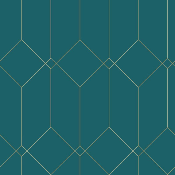 Tapeta 139224 geometryczna w stylu Art Deco turkusowa złota