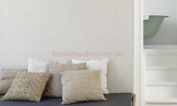 Nowoczesna geometryczna tapeta z  przeplatającymi liniami w beżach na kremowym tle w stylu Art-Deco