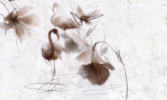 Nowoczesny mural flamingi z kwiatem Mira II Blue