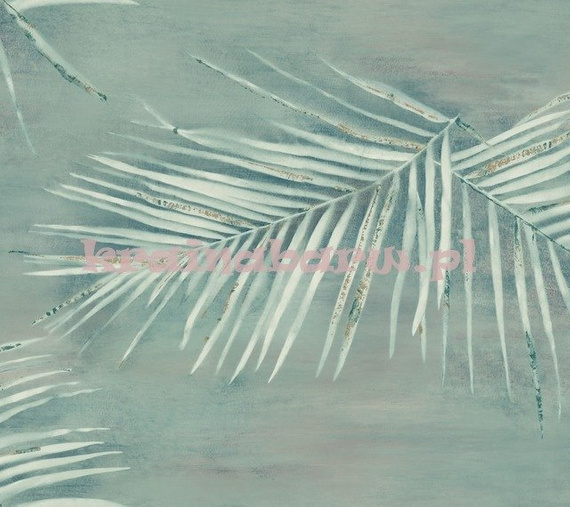 Romantyczna tapeta z wzorem  liści palmy z metalicznym akcentem  w turkusach