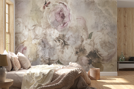 Fototapeta  Anielskie Piwonie Z Teksturą Betonu