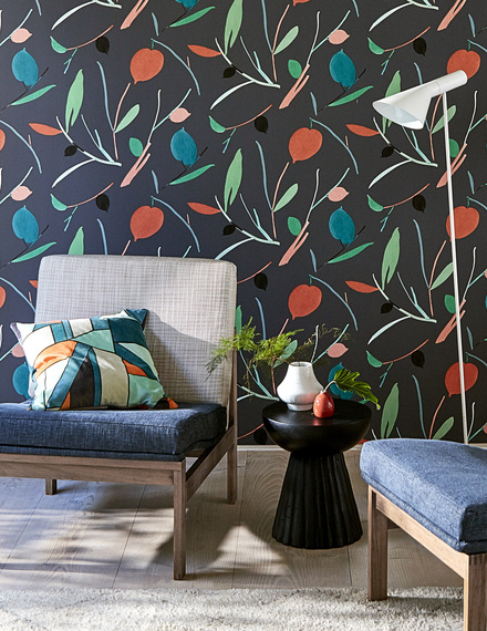 Tapet Scion Zanzibar 111995 liscie owoce abstrakcja