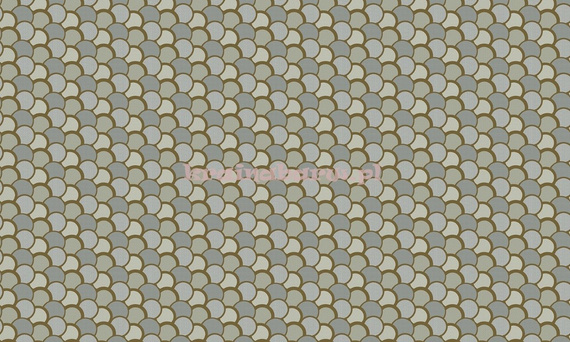 Tapeta geometryczna z kulistymi wzorami w delikatnych zieleniach szarości z oliwkowymi konturem  w stylu Art  Deco