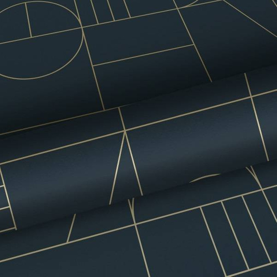 Modna tapeta 139210 geometryczna w stylu Art Deco ciemnoniebieska złota