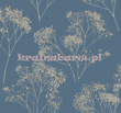 Tapeta botaniczna z gałązkami drobnych kwiatów na niebieskim tle 