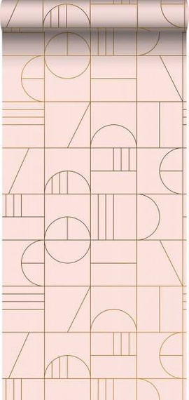 Modna tapeta 139207 geometryczna w stylu Art Deco blady róż i złoto