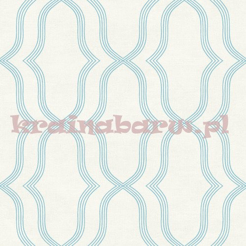 Tapeta z dużym geometrycznym niebieskim wzorem na kremowym tle 