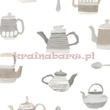 Gładka tapeta z szarymi i beżowymi czajniczkami na białym tle
