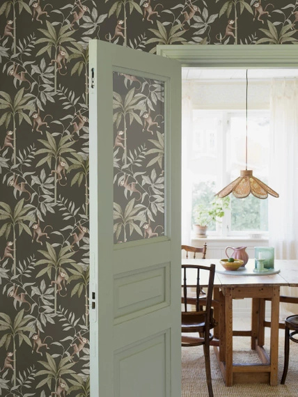 Tapeta w skandynawskim stylu 6935 małpy palmy dzungla