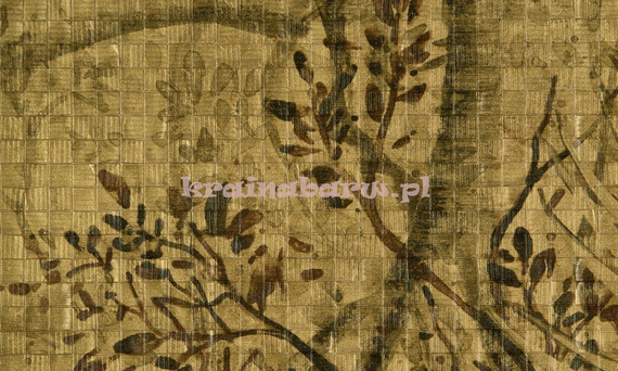 Panel z drzewami i tropikalnymi roślinami w złocistych brazach