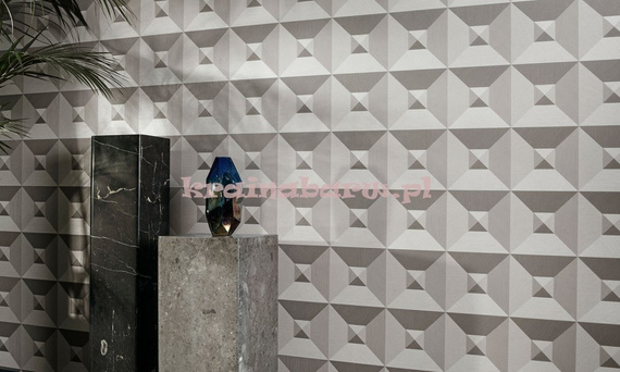 Tapeta geometryczna iluzja 3D kwadraty trójkąty w czterech odcieniach szarości  wyczuwalną w dotyku strukturą 