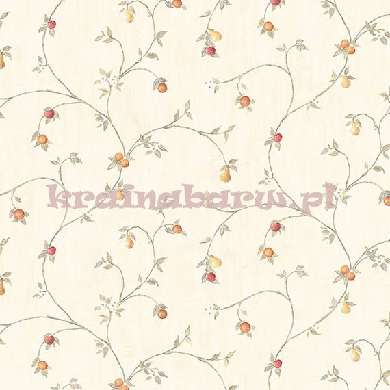 Tapeta z  motywem roślinnym z drobnymi owocami na beżowym tle