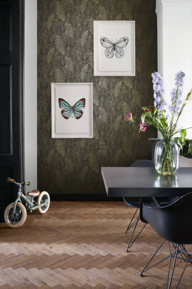 Tapeta 139126 złote liście na czarnym tle