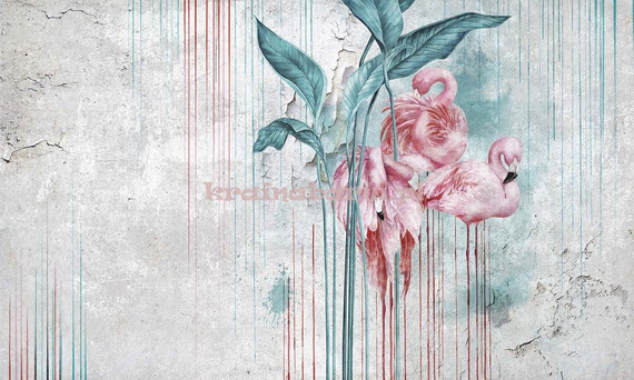 Fototapeta NAKURU II Różowe Flamingi na jasnym tle