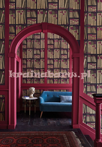 Luksusowa tapeta książki biblioteka złocisto różowa