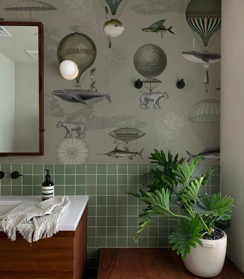 Tapeta Artystyczna Vintage balloons green