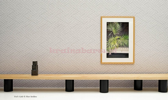 Nowoczesna geometryczna tapeta z  dużym wzorem  w beżach  w stylu Art-Deco z efektem 3D