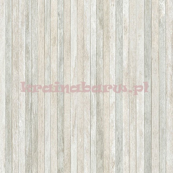 Tapeta z  drobnymi deseczkami w rozbielonych beżach, szarościach i błękitach