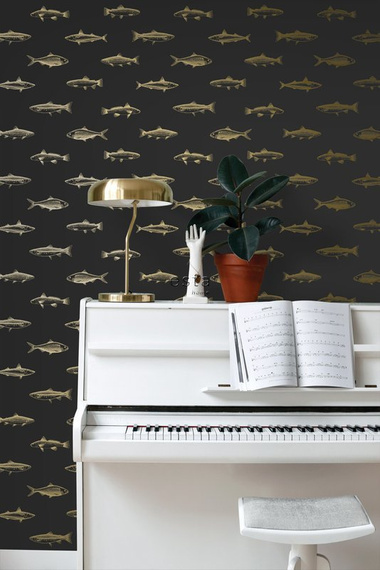 Tapeta 139124 czarna w złote ryby