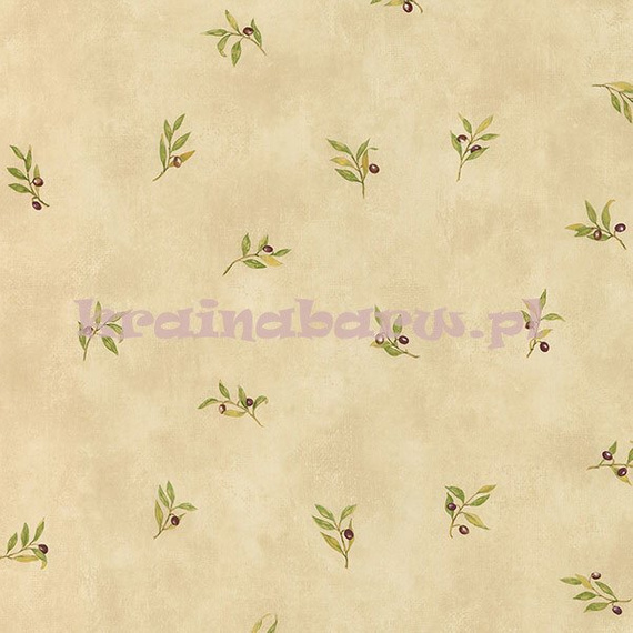 Tapeta z  oliwką i zielonymi listkami na beżowym tle