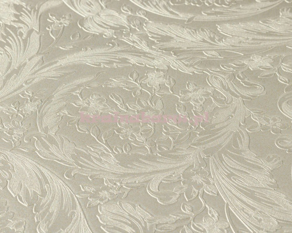 Ekskluzywna tapeta Versace IV klasyczne ornamenty kwiaty metaliczne białe złoto