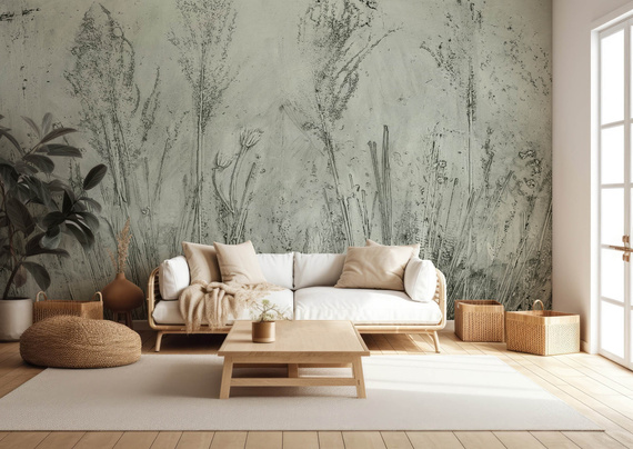 Tapeta artystyczna Wallart Pampa Sage trawy kwiaty