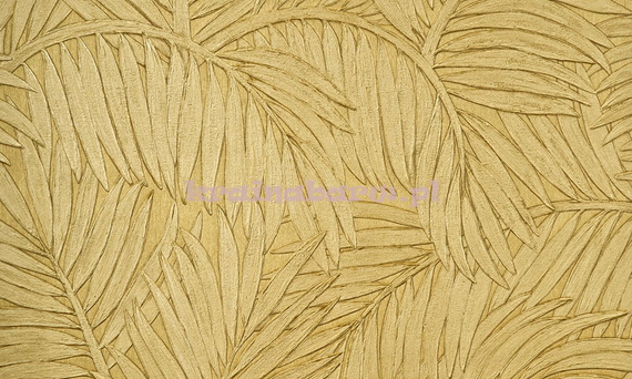 Tapeta z dużymi liśćmi palmy z wyczuwalną strukturą złocista