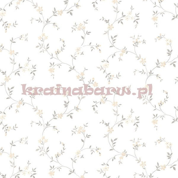 Tapeta z szarymi i beżowymi  kwiatkami na białym tle