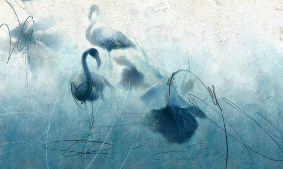 Nowoczesny mural flamingi z kwiatem Mira II Blue