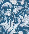 Tapeta 115/10031 Kwiaty róży liście paproci biało niebieskie