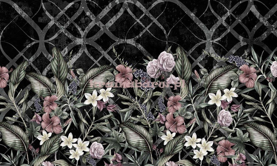 Fototapeta  tropikalne kwiaty liście ornamenty w czerni  Bahama 1