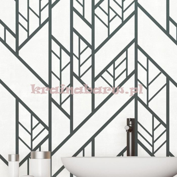 Tapeta geometryczna układ lini i rombów czarno biały